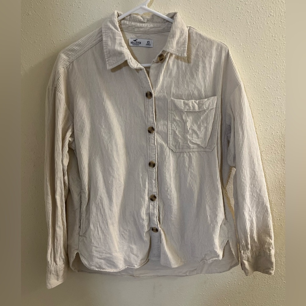 Hollister Beige Corduroy button up jacket shirt xs - Picture 2 of 4